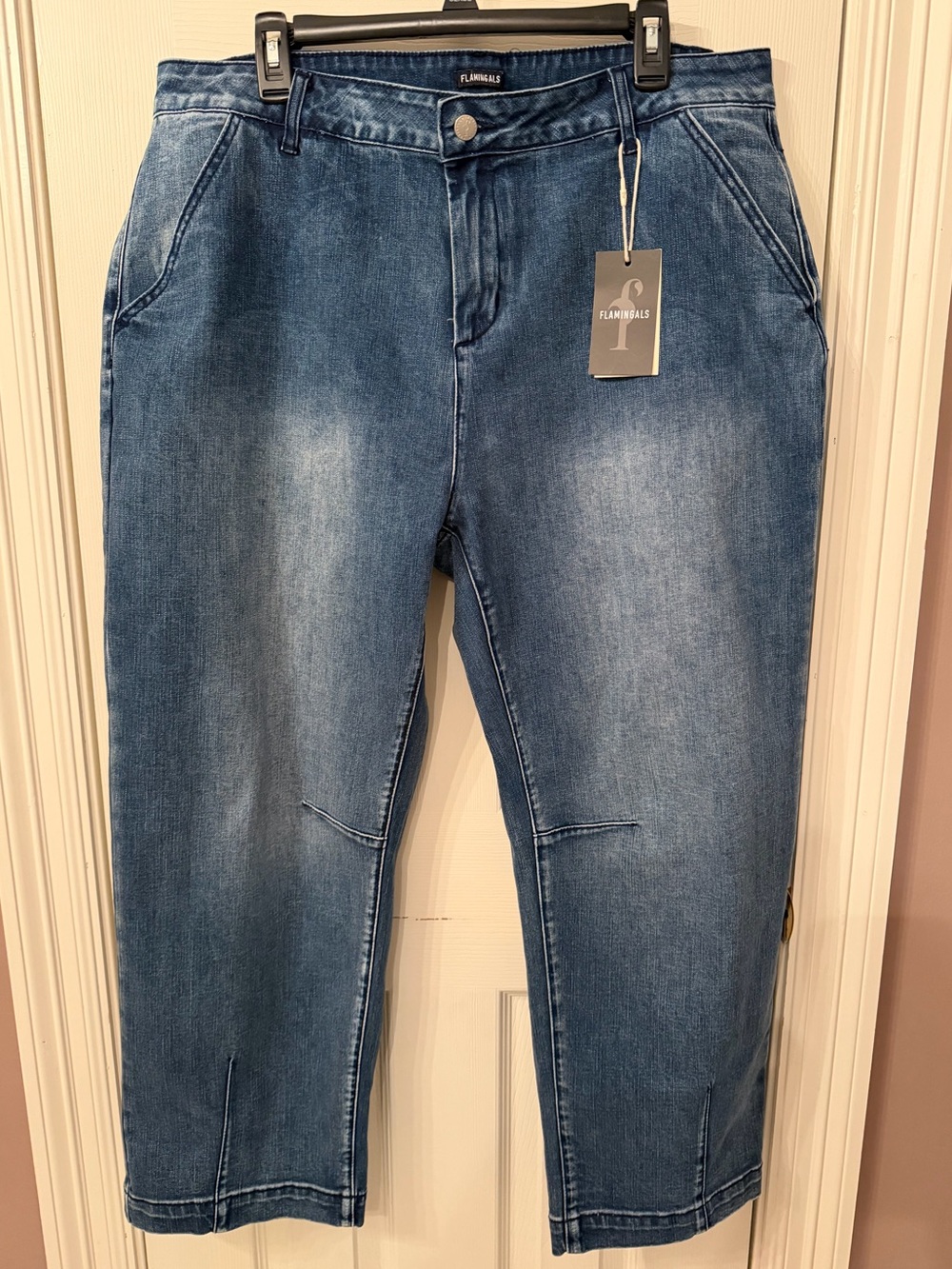 Flamingals Relaxed Fit Cropped Barrel Leg Jeans - Blue